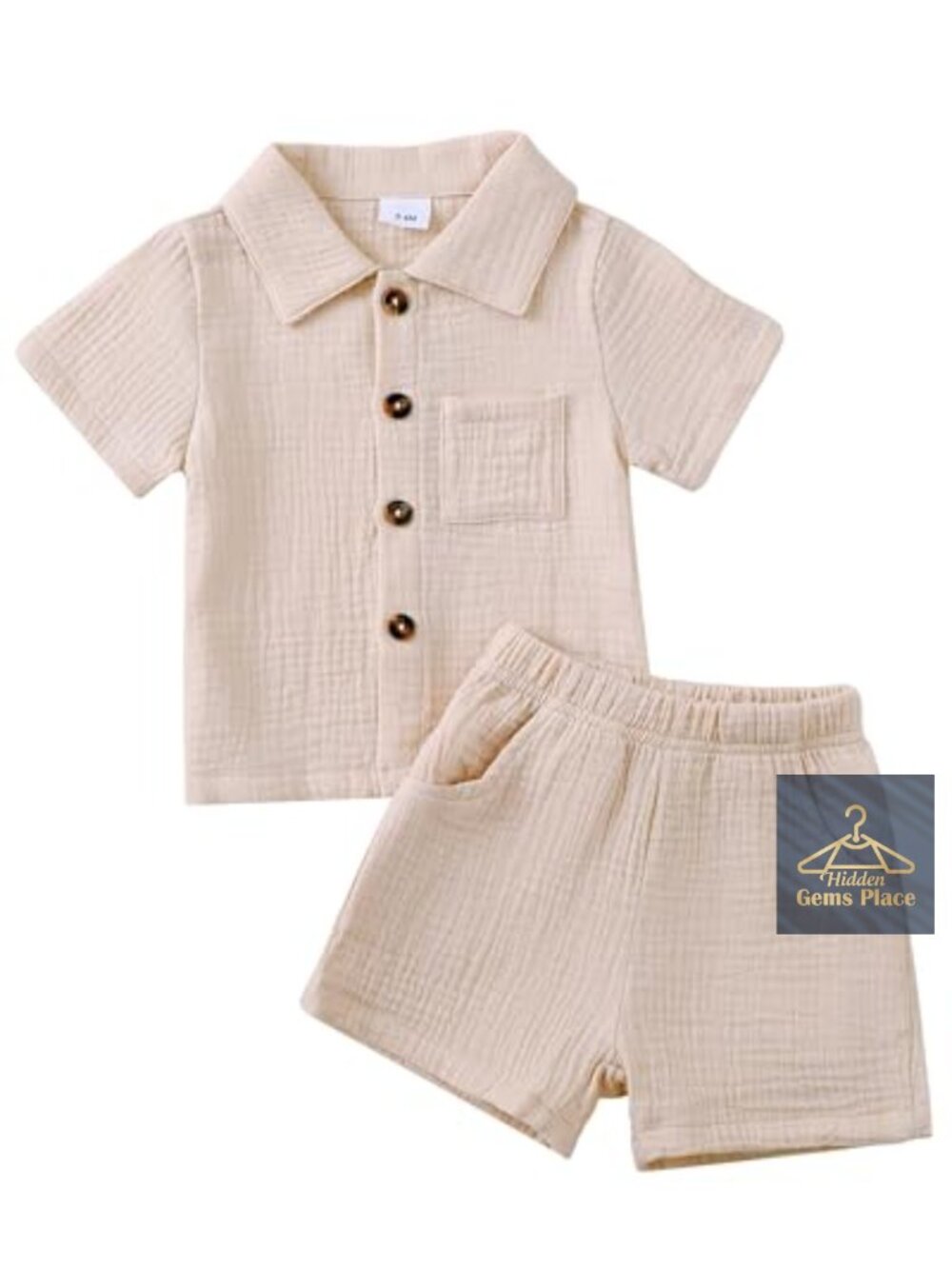 Baby Boy Cotton 2-Piece Outfit with Button Down Shirt and Shorts